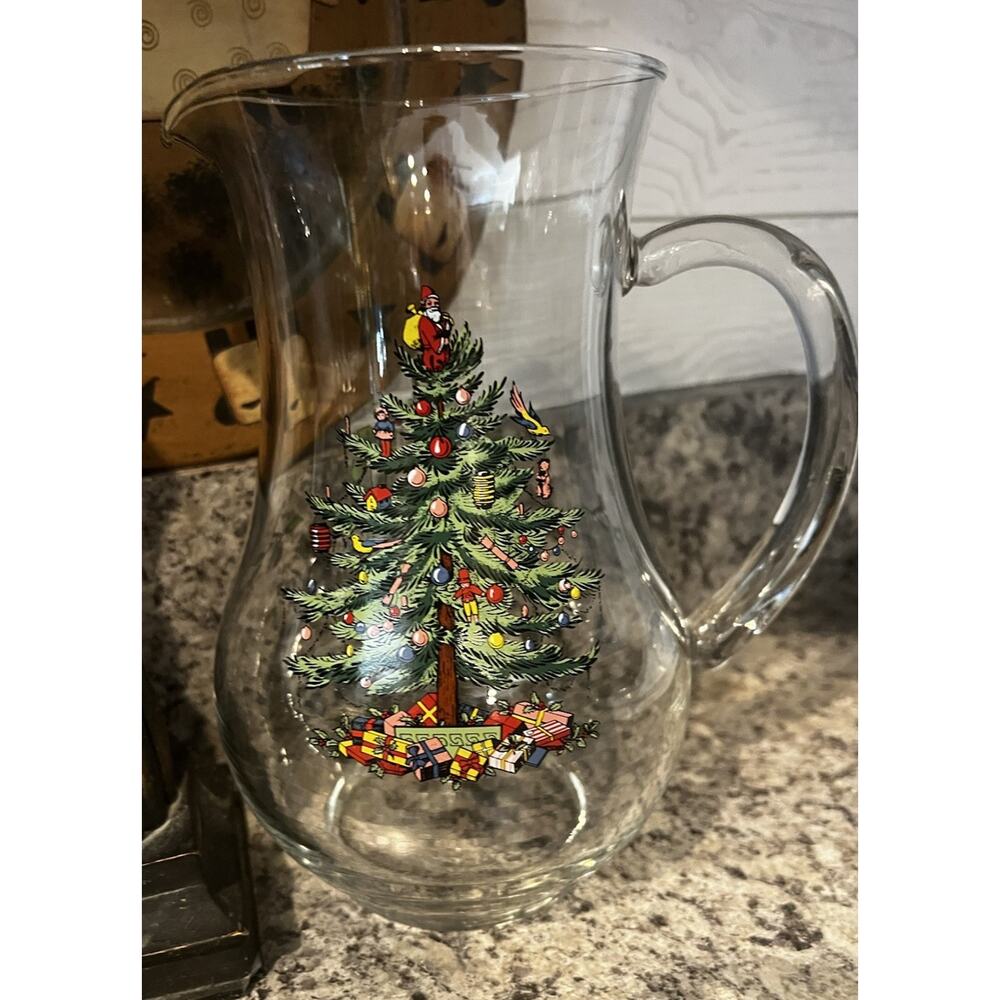 SPODE Christmas Tree Glass Pitcher 44 OZ beverage juice milk Water Holiday